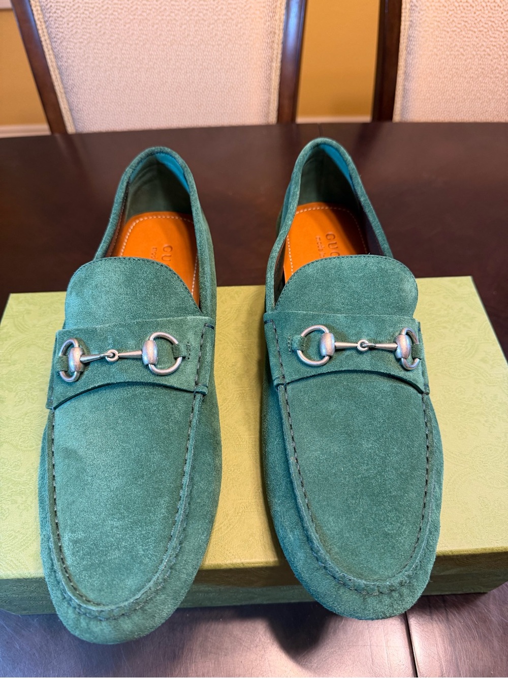 New Gucci Horsebit Suede Loafers Drivers Slip On Shoes Green UK 12 / US 12.5 - Picture 6 of 16